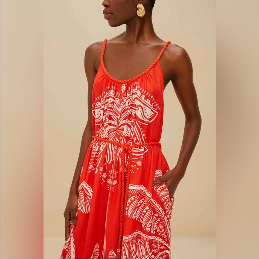 FARM RIO Red Majestic Coconut Tree Lenzing™ Ecovero™ Euroflax™ Maxi Dress Size M - Picture 2 of 4